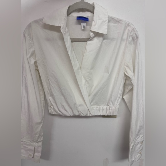 Future Collective White Side Cutout Cropped Poplin Shirt XS - Picture 2 of 3
